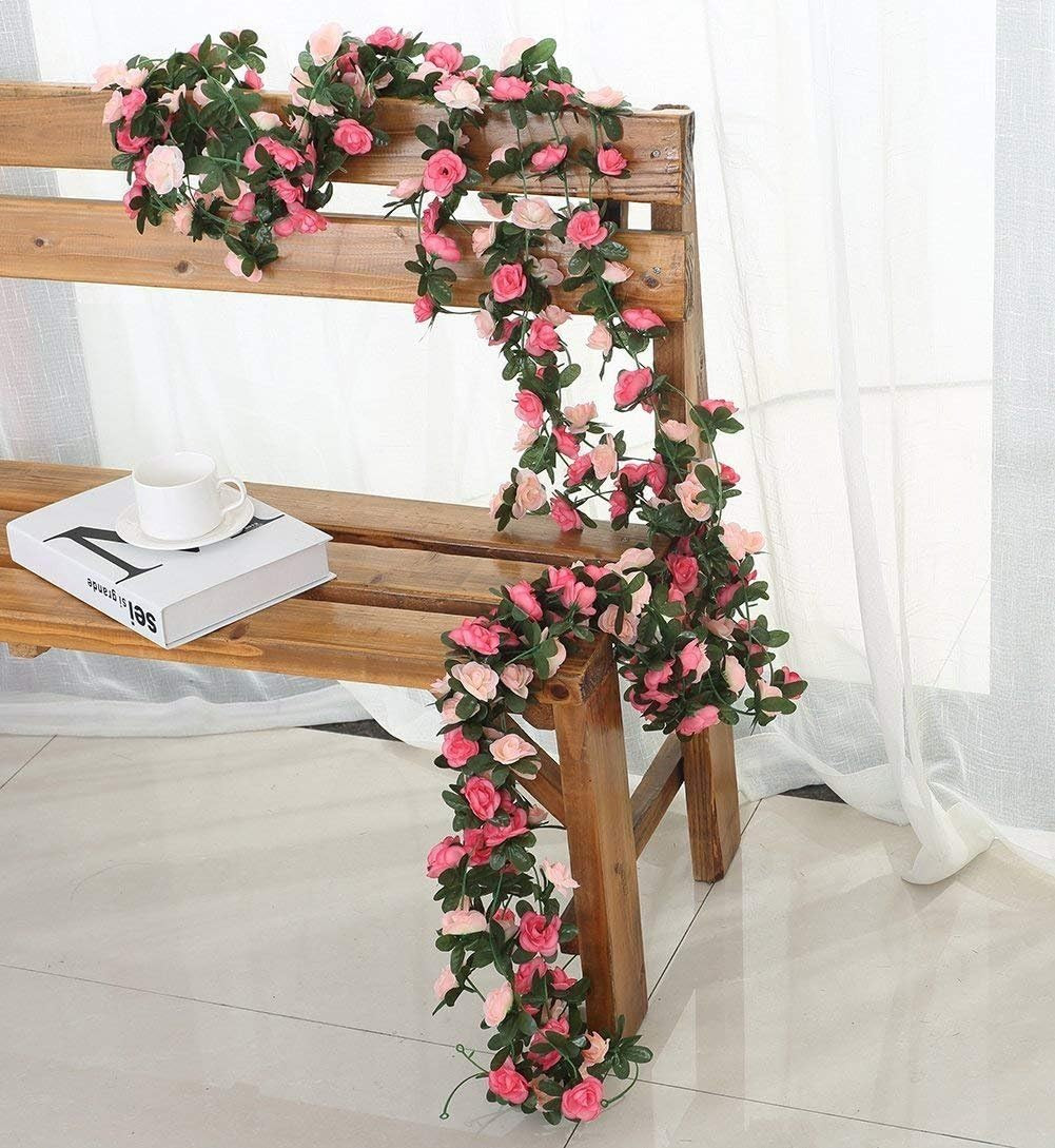 8Pcs 66FT Pink Flower Garland, Artificial Rose Floral Vines Fake Hanging Spring
