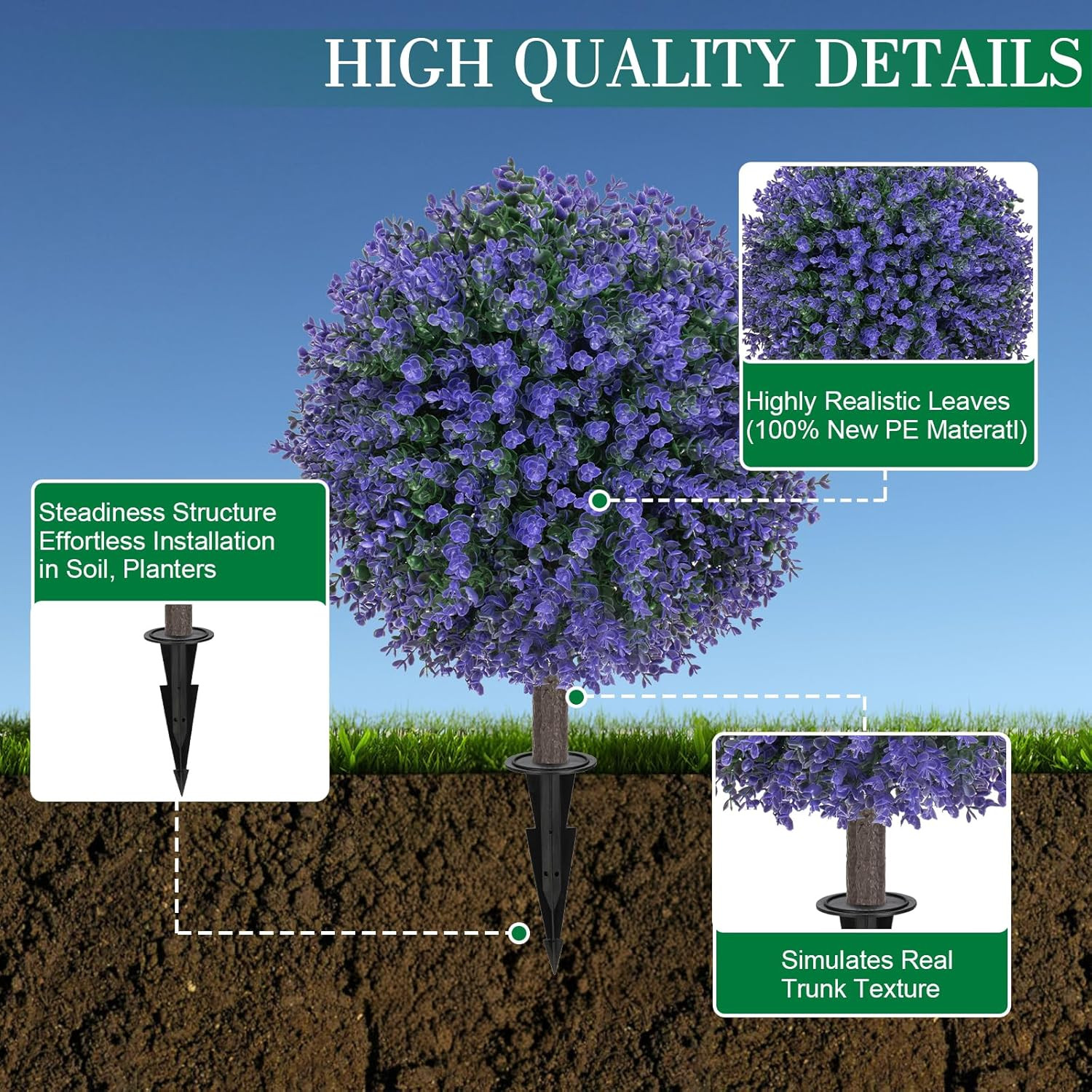 Set of 2 UV Resistant Purple Topiary Balls for Outdoor Garden Decor