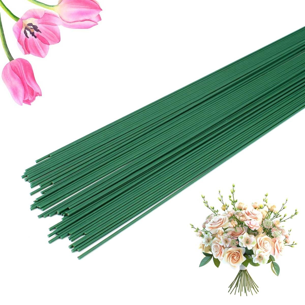 50 Pieces Floral Wire Stems Flower Wire Stem Dark Green Floral Stem Wire for