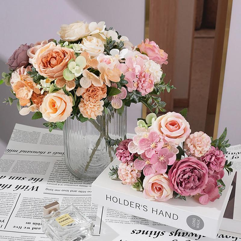 7-head Silk Peony Rose & Hydrangea Bouquet – Elegant Decor for Home & Events