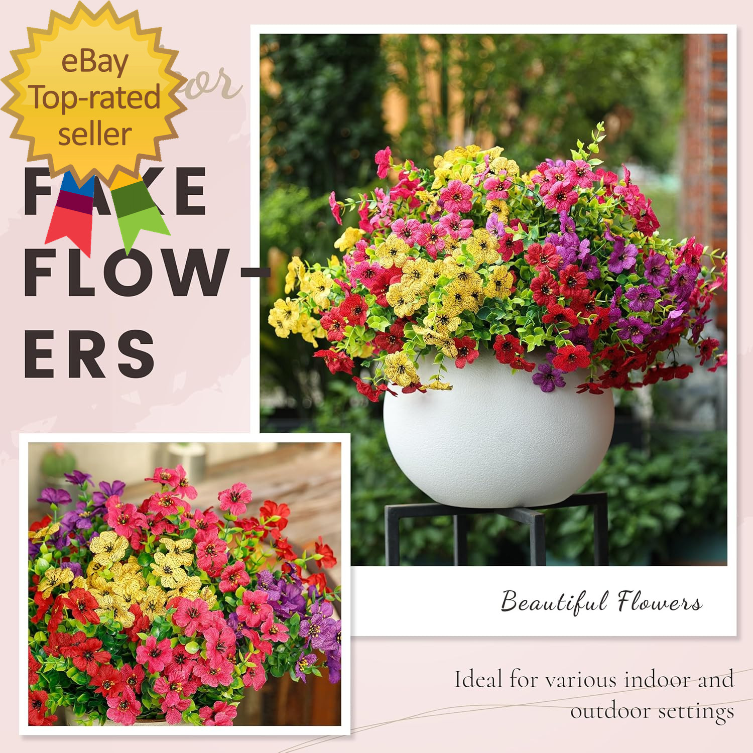 12 Bundles Artificial Flowers for Outdoors Fake Flowers Plants Spring Summer