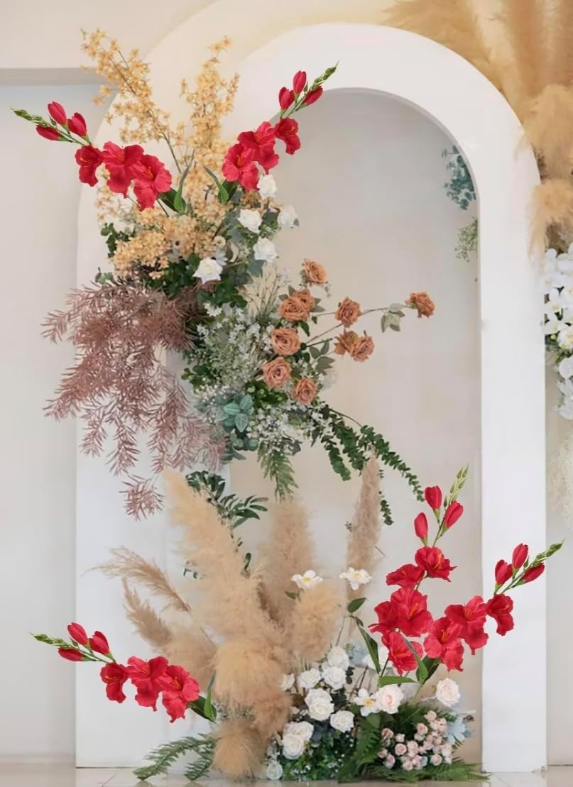 Artificial Red Gladiolus Flowers 30in Long Stem Fake Silk Artificial Flowers