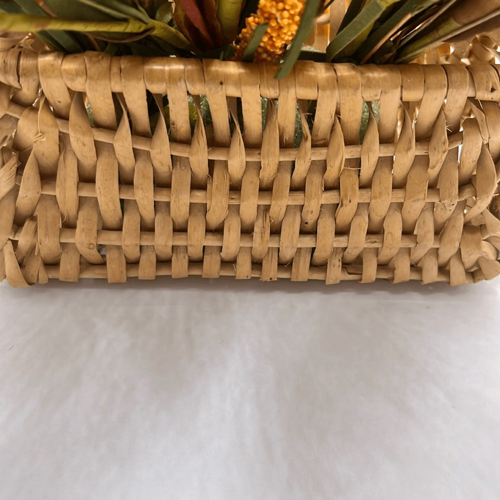 Farmhouse Woven Door Knob Irregular Basket with Faux Fall Autumn Flowers