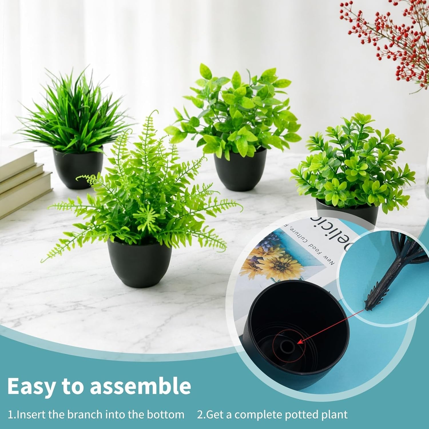4 Pack Mini Artificial Plants Fake Potted Plants for Home Office Bathroom She…