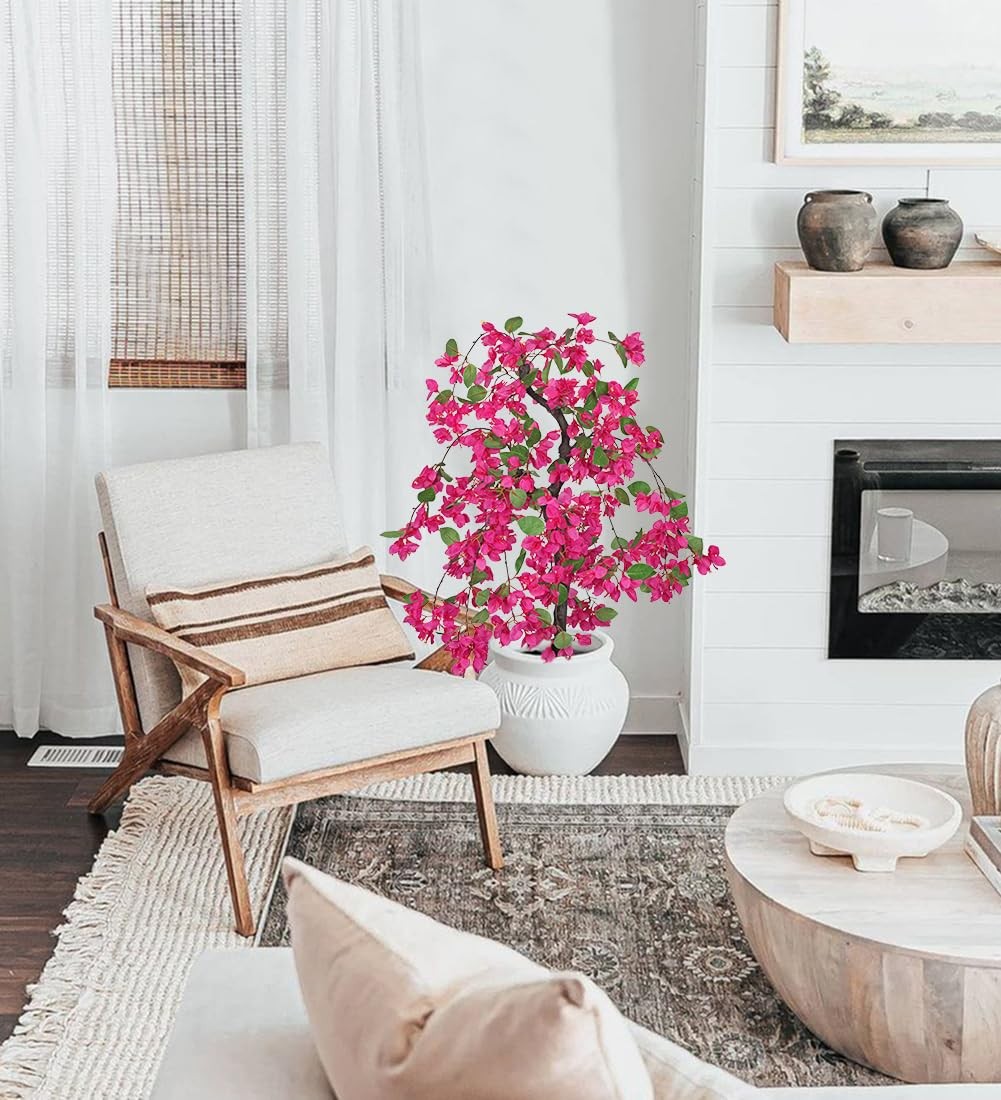 Briful Artificial Bougainvillea Plant in Black Pot 29.5″ Balcony Décor(Pink)