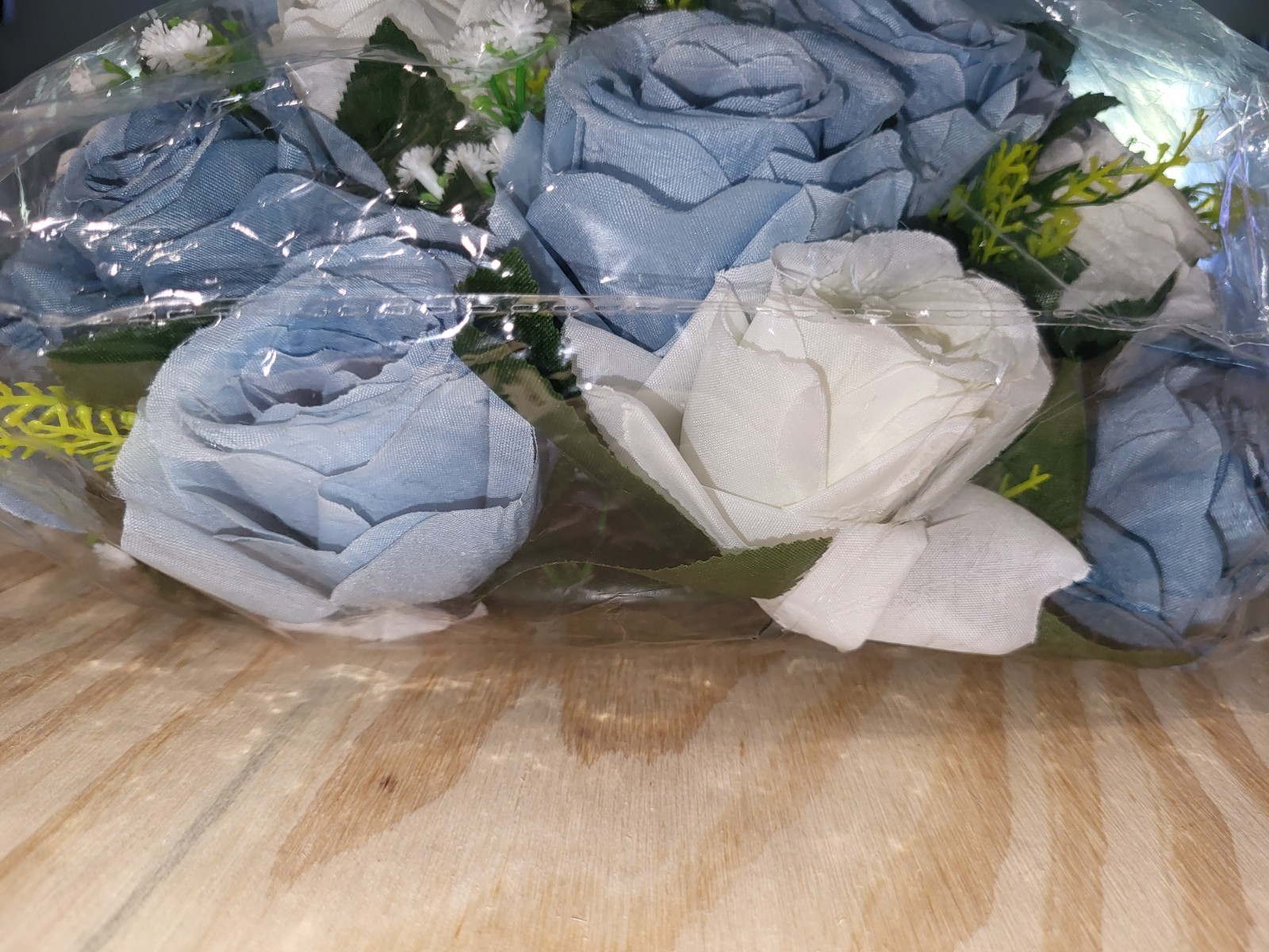 Large Artificial Flower Centerpieces: Dusty Blue & White Fake Roses Wedding Bri