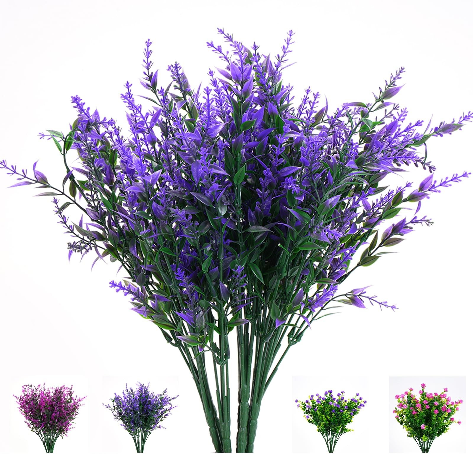 Artificial Flowers, Lavender Fake Flowers 6 Bundles UV Resistant Shrubs Faux …