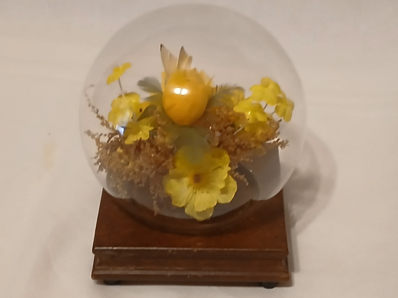 Vintage PENCO Glass Dome Terrarium w/ faux silk flowers & butterfly- 19″ around