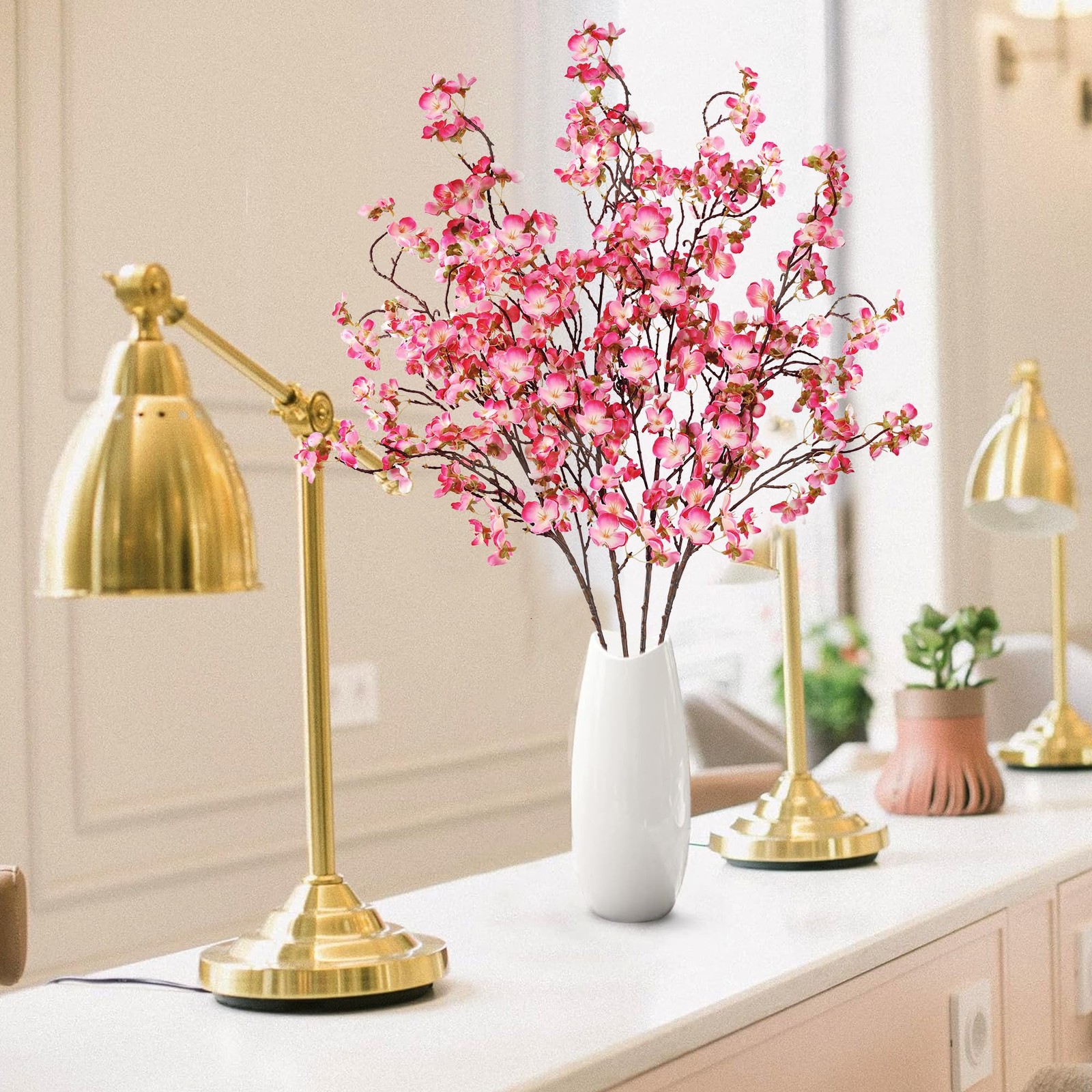 Sggvecsy Artificial Cherry Blossom Flowers 4 Pcs Faux Cherry Blossom Stems Fa…