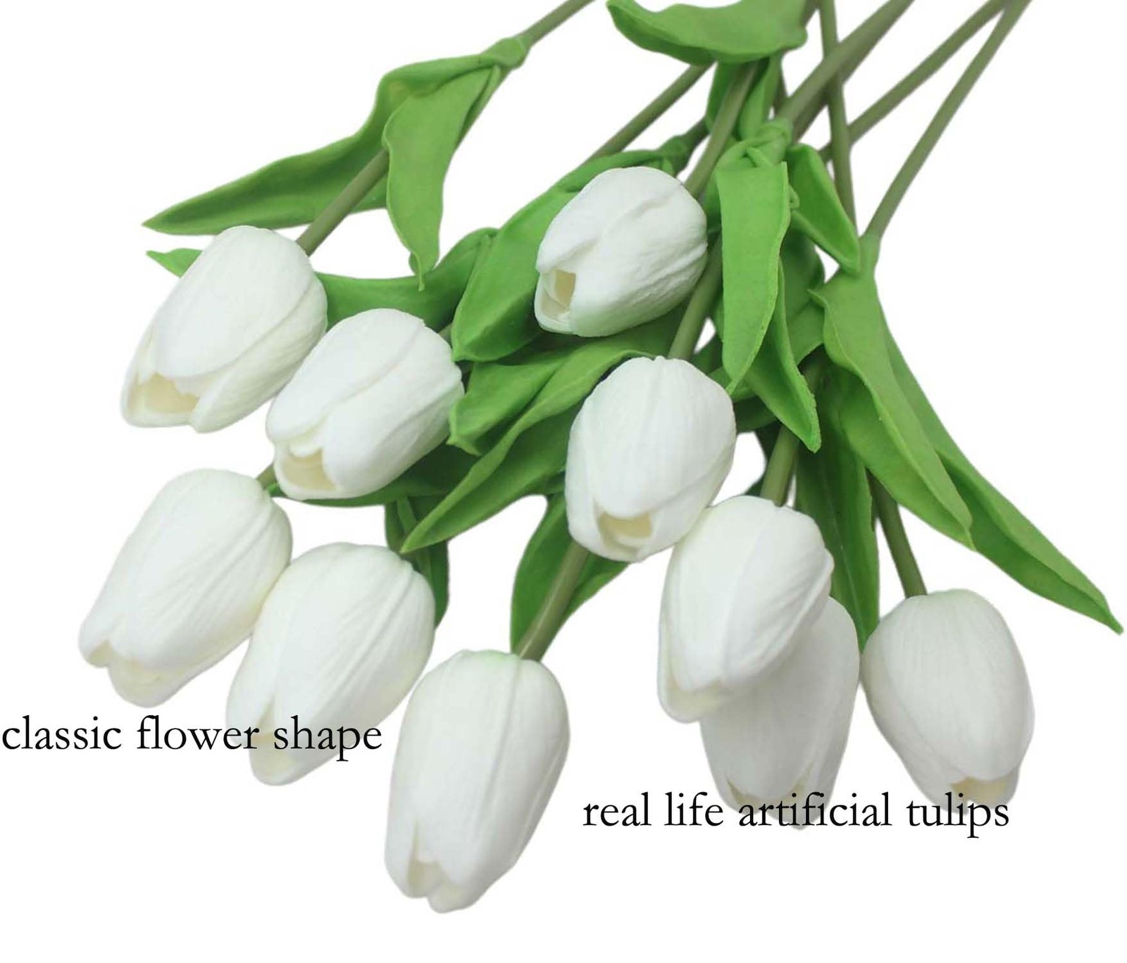 10 Heads White Mini Real Touch Artificial Tulips Fake Flowers DIY Bouquet