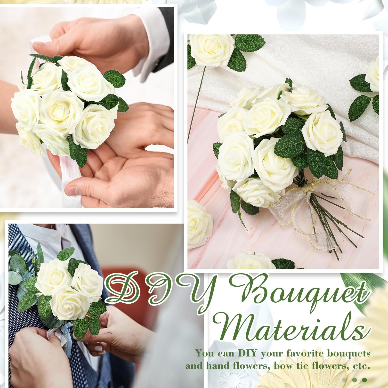 Zeyune 200 Pcs Artificial Rose Flowers Foam Fake Rose Bulk Faux Flower with 1…