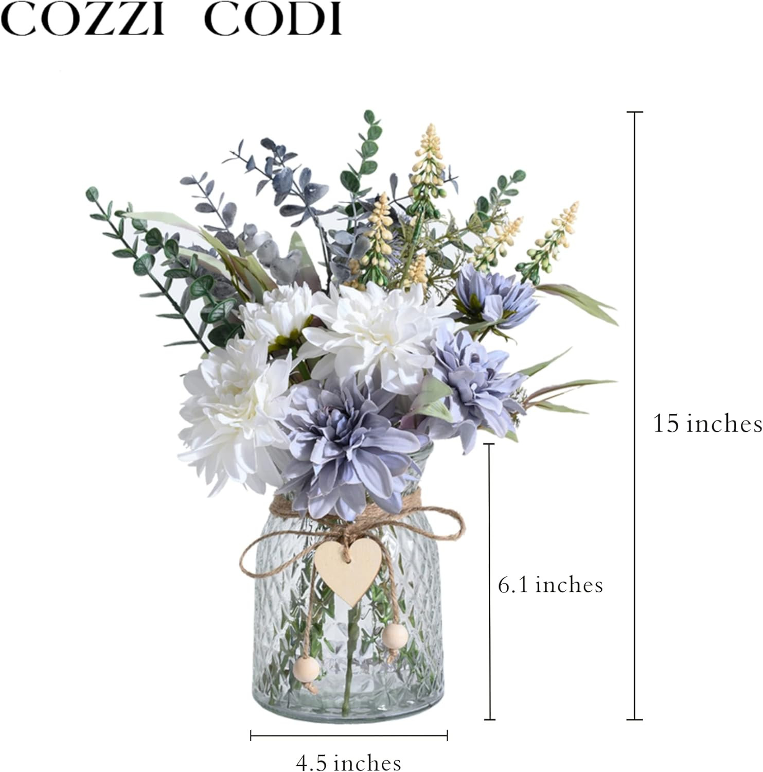Artificial Blue Flower Arrangements in Vase for Home Decor & Centerpieces