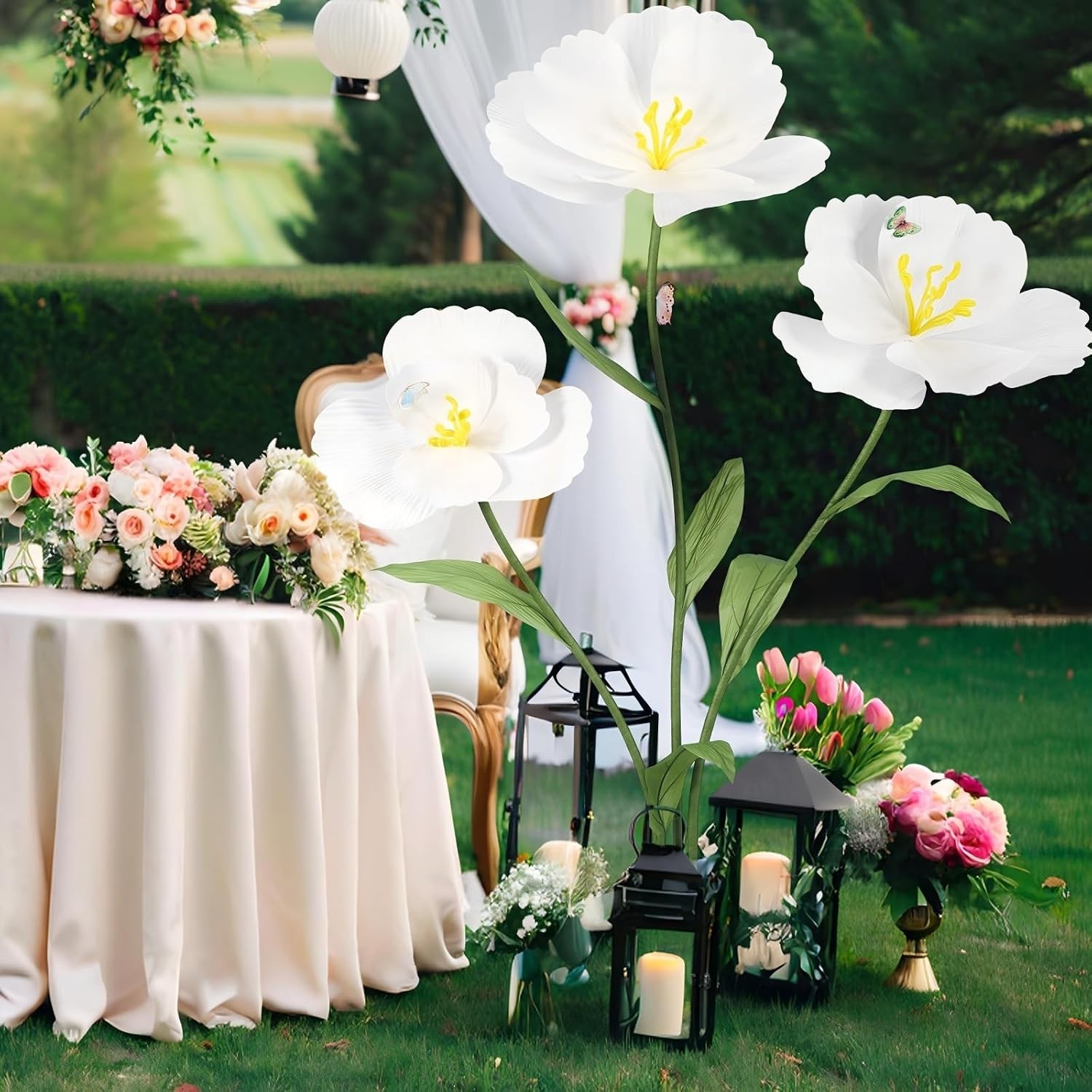 Giant White Felt Flowers – 3PCS Standing Decor for Home, Weddings & Events