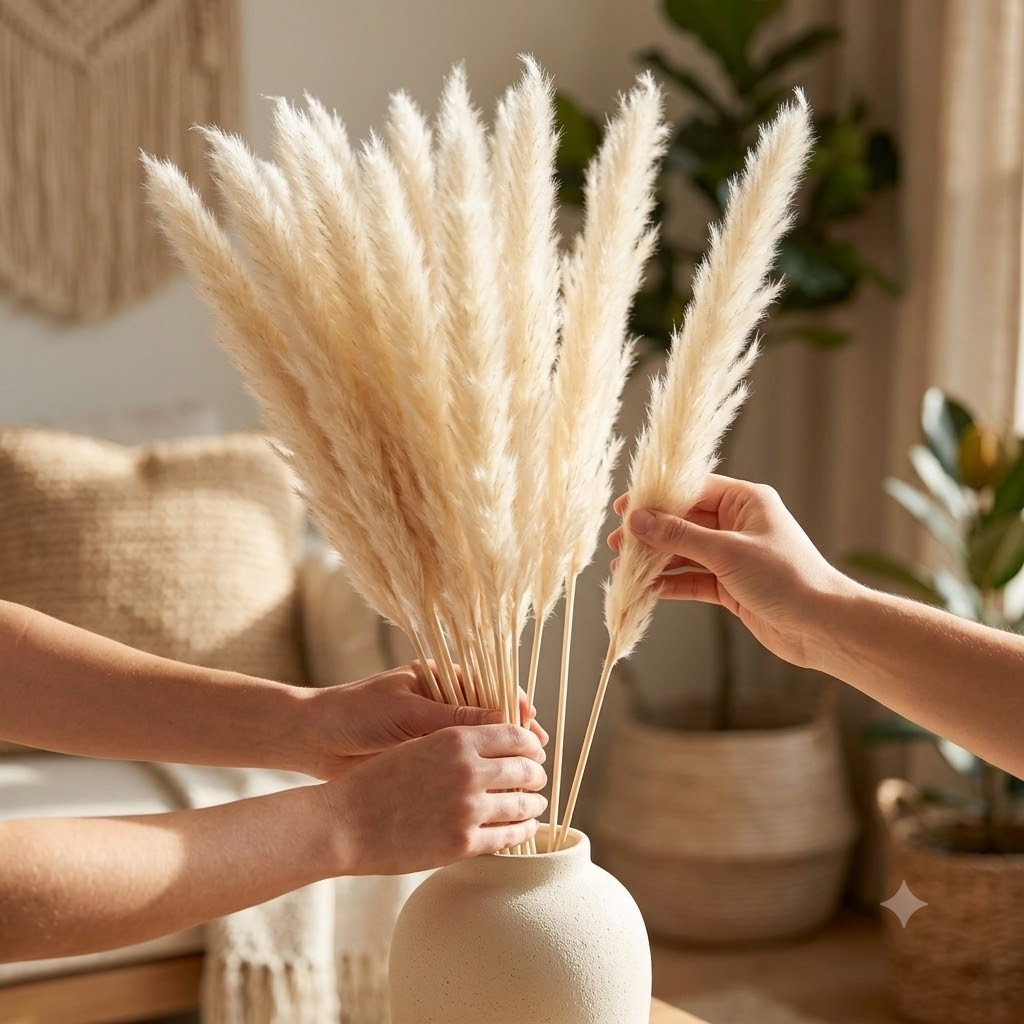 Dried Pampas Grass 15 Stems Natural White Fluffy Reed Home Wedding Decor