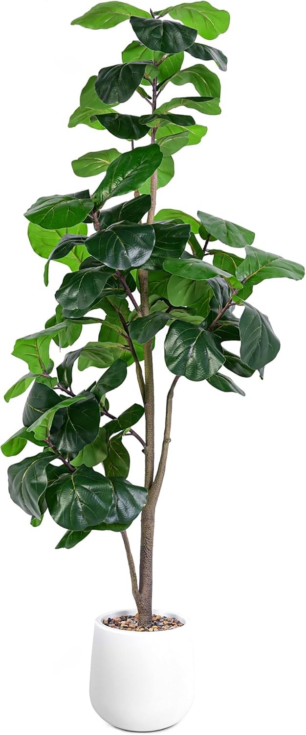 Artificial Fiddle Leaf Tree 6ft Faux Plant Fake Ficus Lyrata Trees W/ White