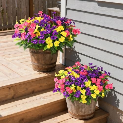 Artificial Impatiens Flowers for Outdoors, 6 Bundles Purple,yellow,pink