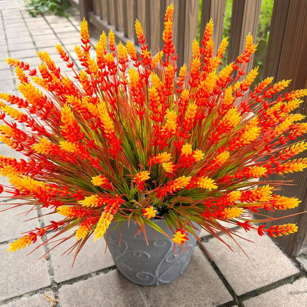 5 In. H Orange Artificial Mums Flowers 20-Piece UV Resistant Outdoor Fake Plants