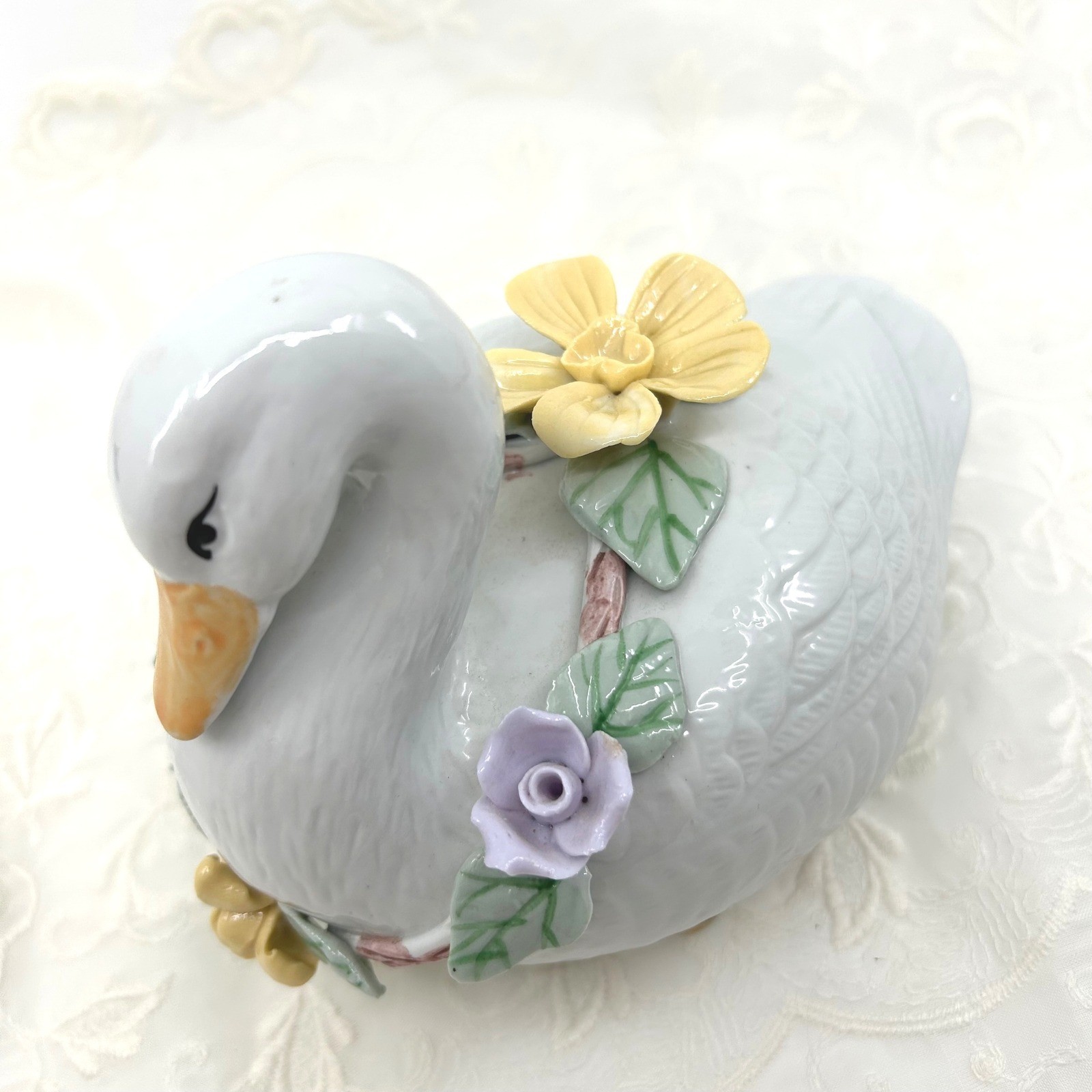 Vintage Swan Goose Figurine Floral Wreath Cottagecore Home Decor