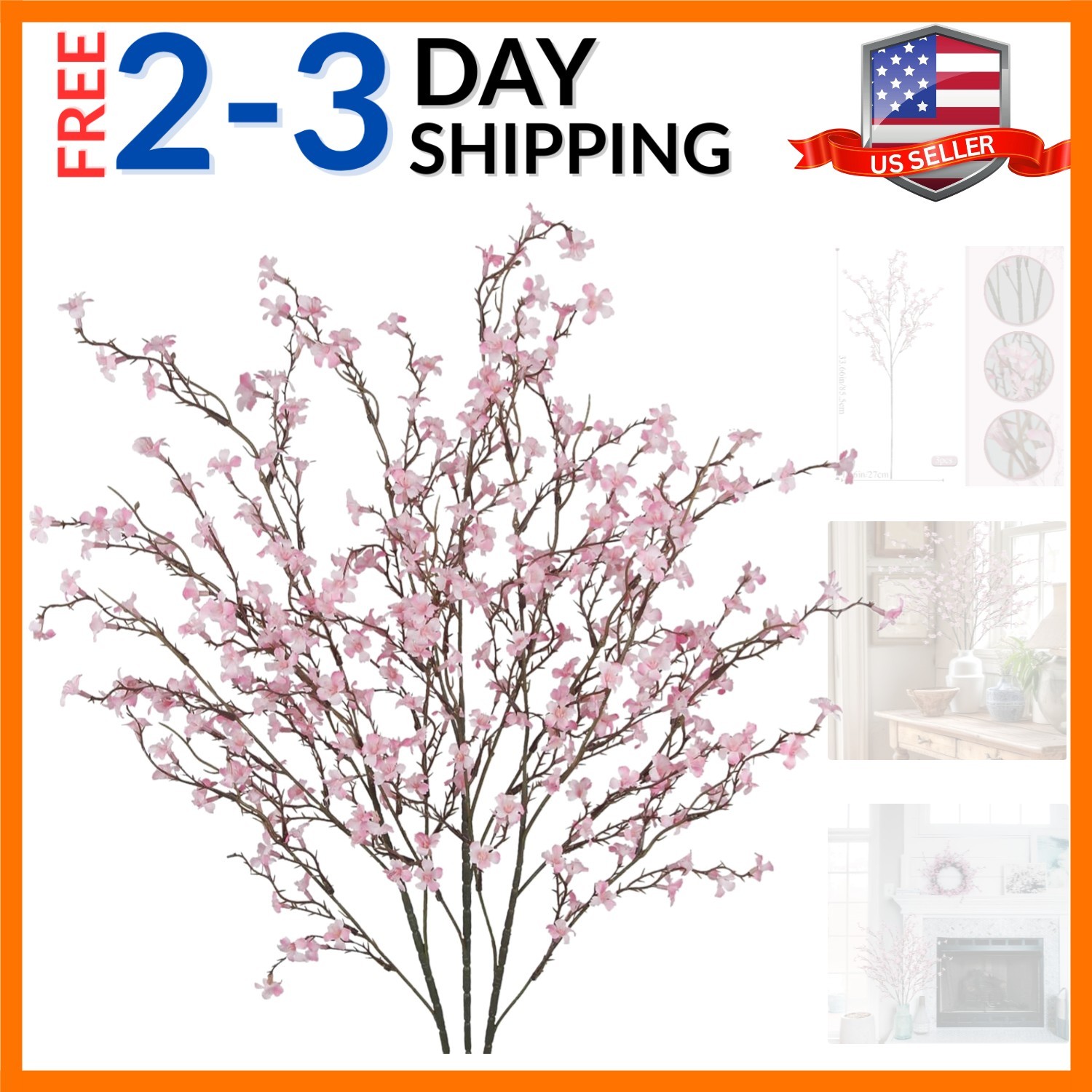 3 Pcs Cherry Blossom Branches Artificial Flowers for Spring Summer Indoor Dec…
