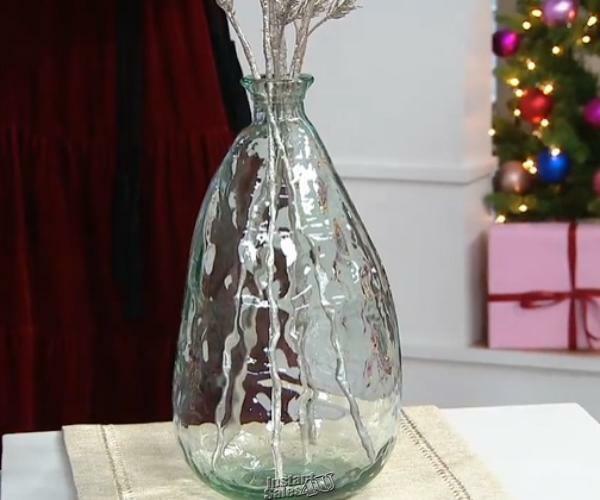 Peony 38″ 6 Champagne Glistening Christmas Winter Pinecone Branches Glass Vase