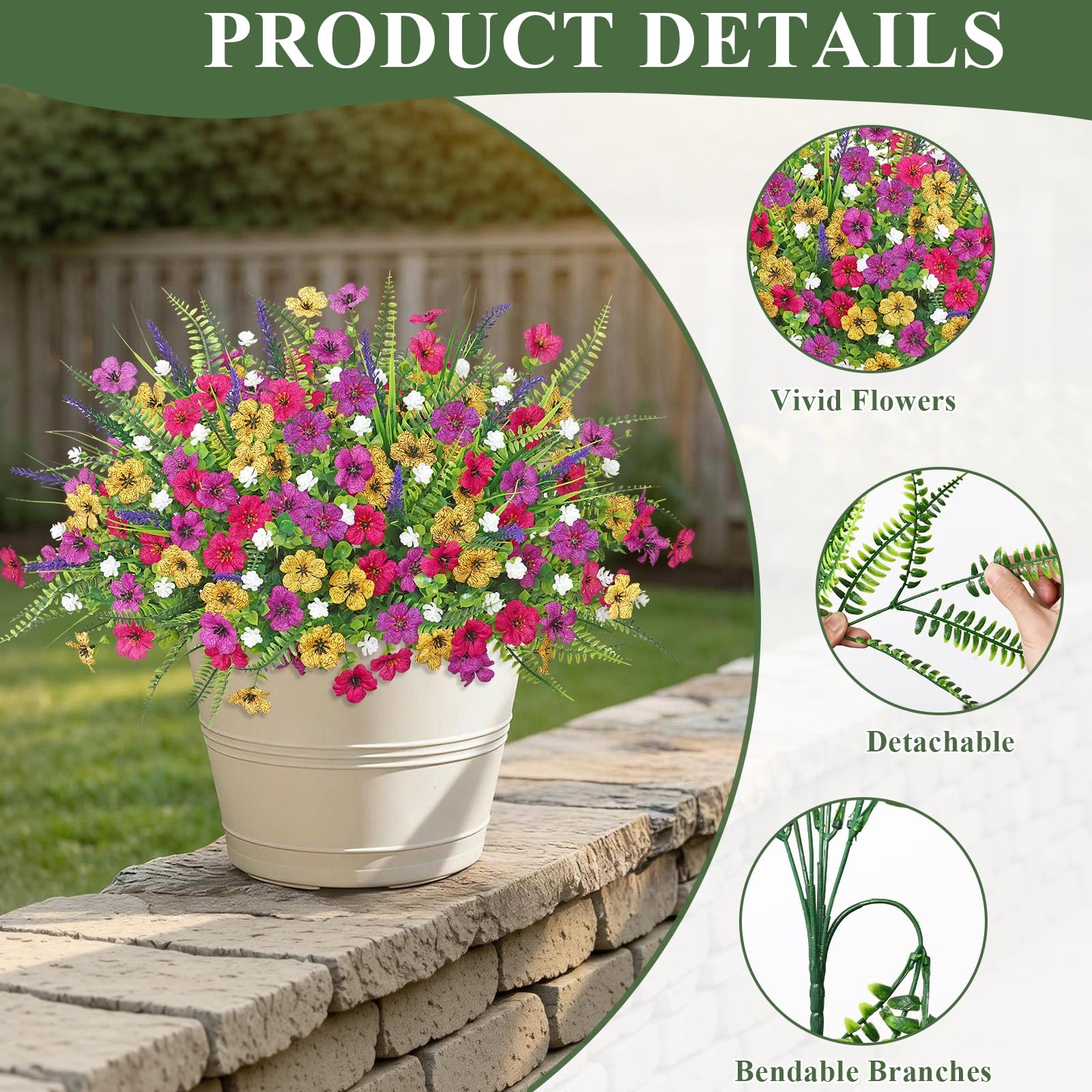 Artificial Flowers for Outdoors 12 Bundles UV Resistant Faux Flowers Silk Dai…