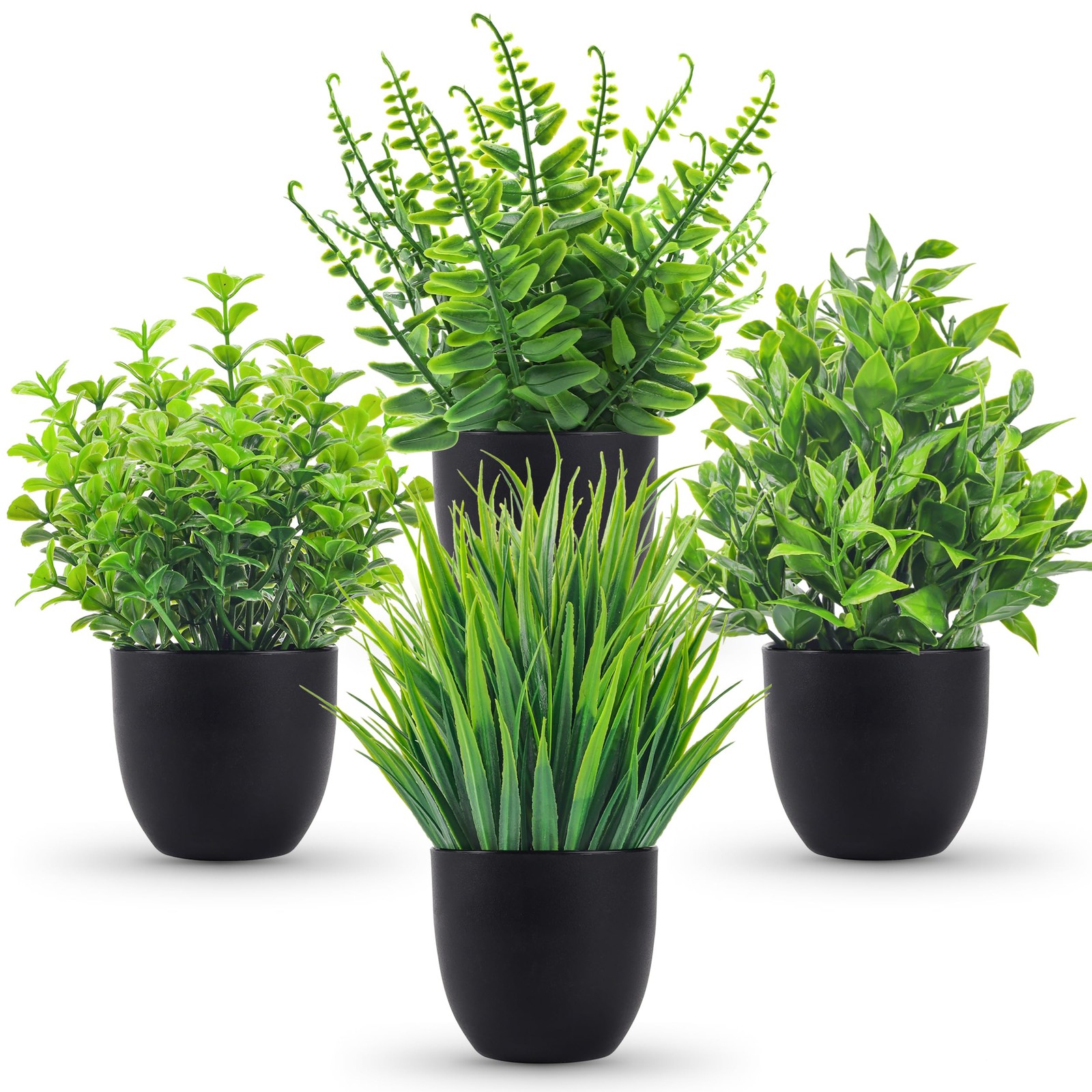Fake Plants 4 Packs Artificial Plants Small Faux Plants Black Bathroom Access…
