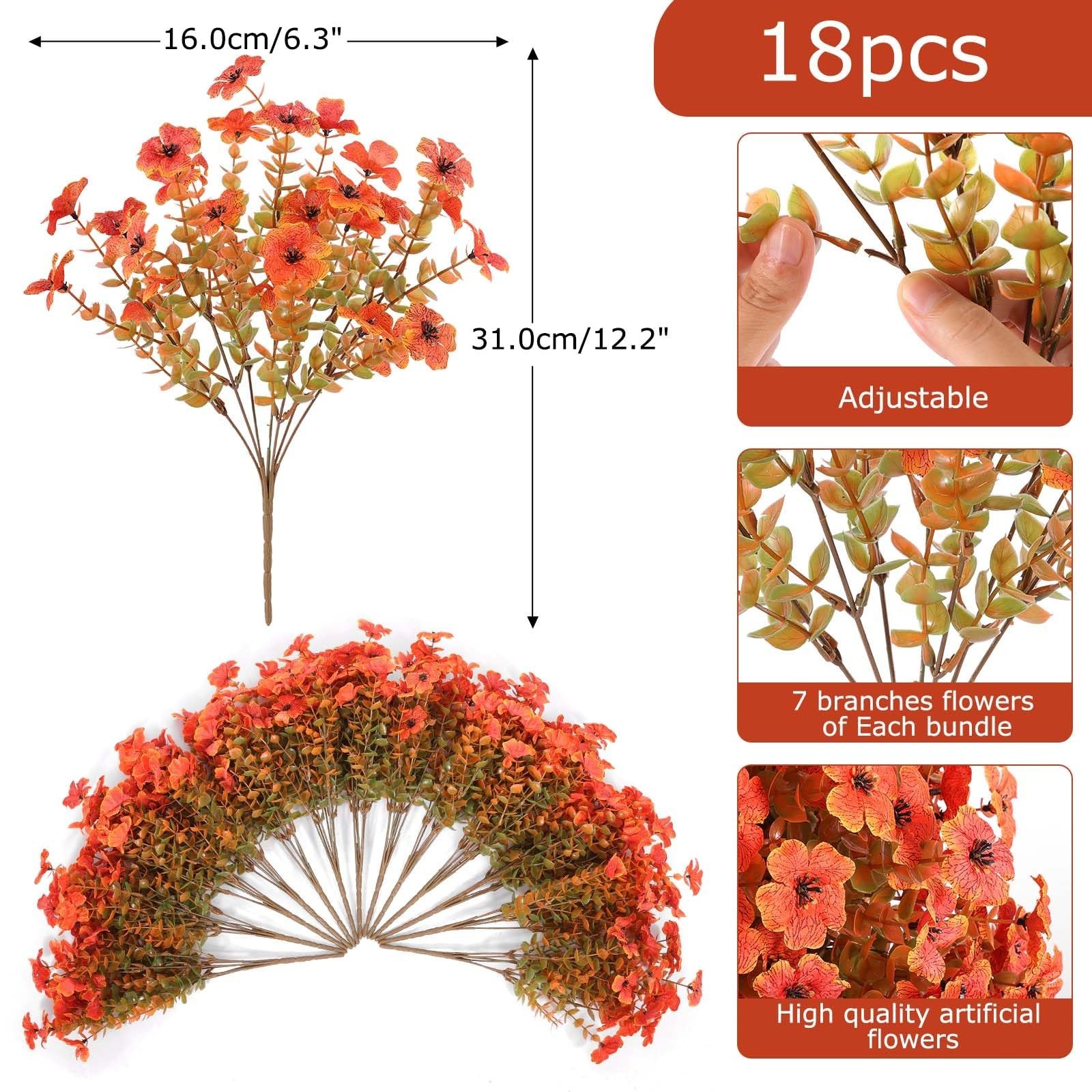 Fake Autumn Mums, 18Pcs Silk Flowers for Patio Decor, Orange