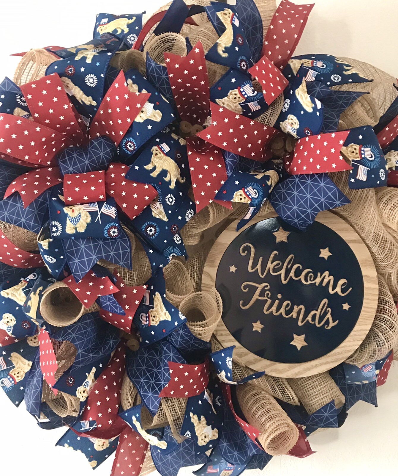Deco Mesh Patriotic Rustic Wreath, Americana Wreath, Patriotic Decor,
