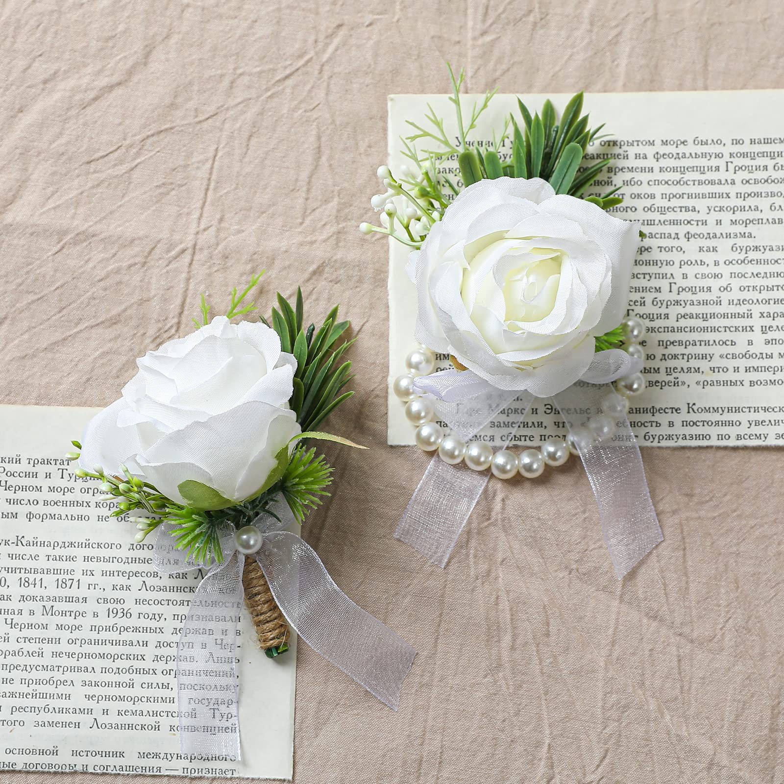 Artificial Flowers White Rose Wrist Flowers and Mens Corsage Wedding Flowers …