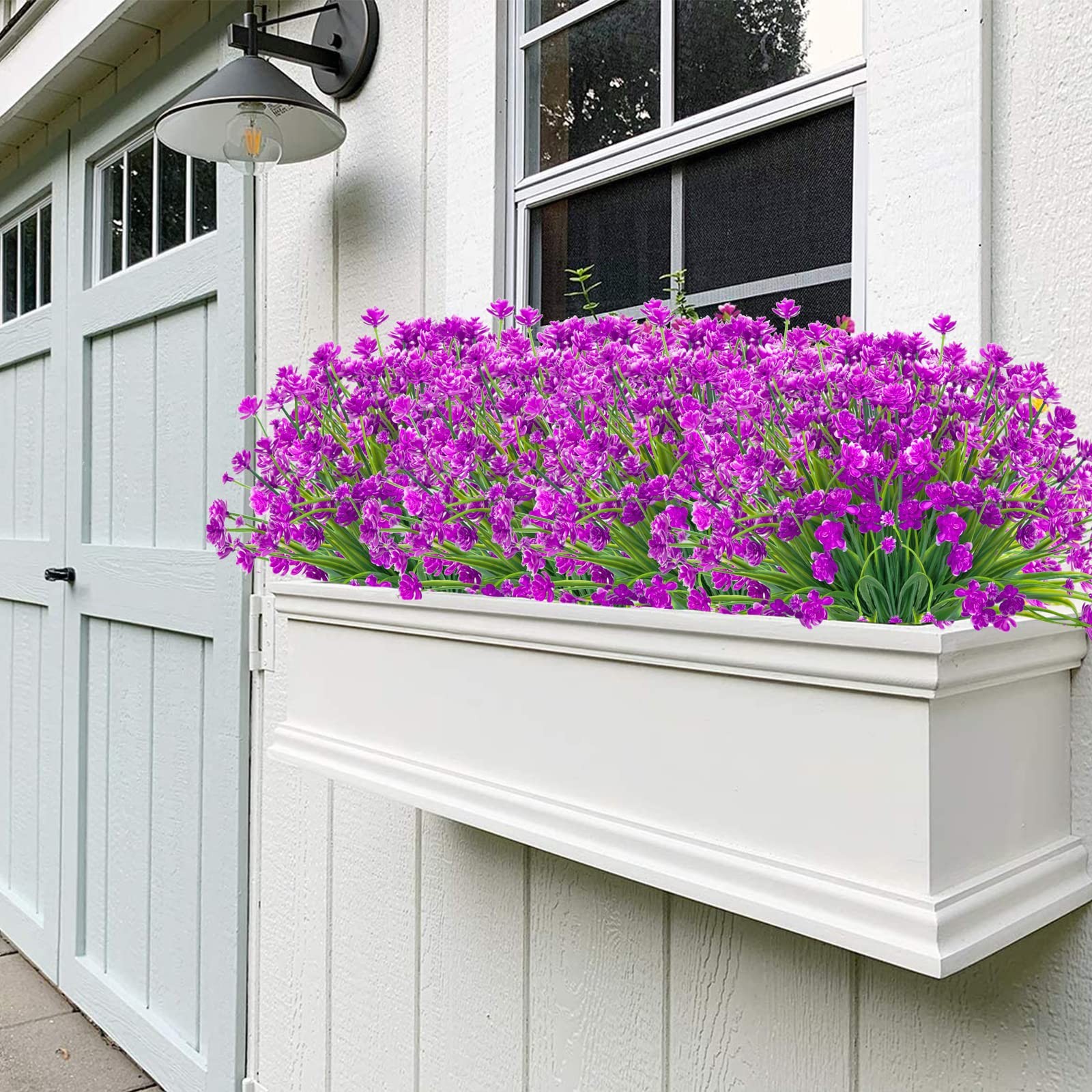 Outdoor Artificial Fake Flowers – 8 Bundles Plastic Flowers Outdoor Plants UV…