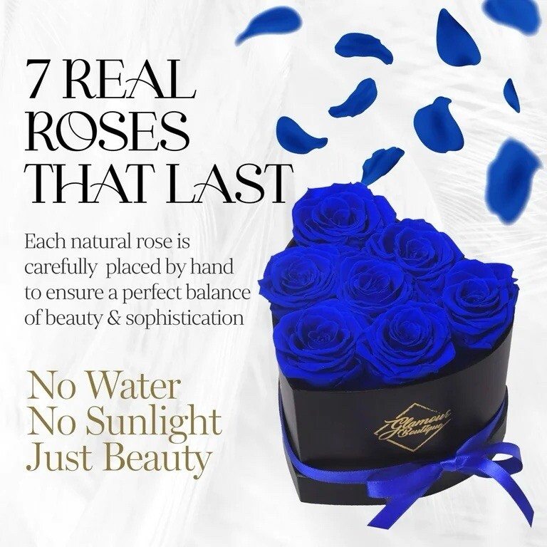 7-Piece Forever Flowers Heart Box – Preserved Roses, Lasts 1 Year, Gift for Mom