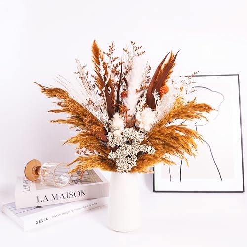 Boho Dried Flower Bouquet – Natural Pampas Grass and Real Brown and White