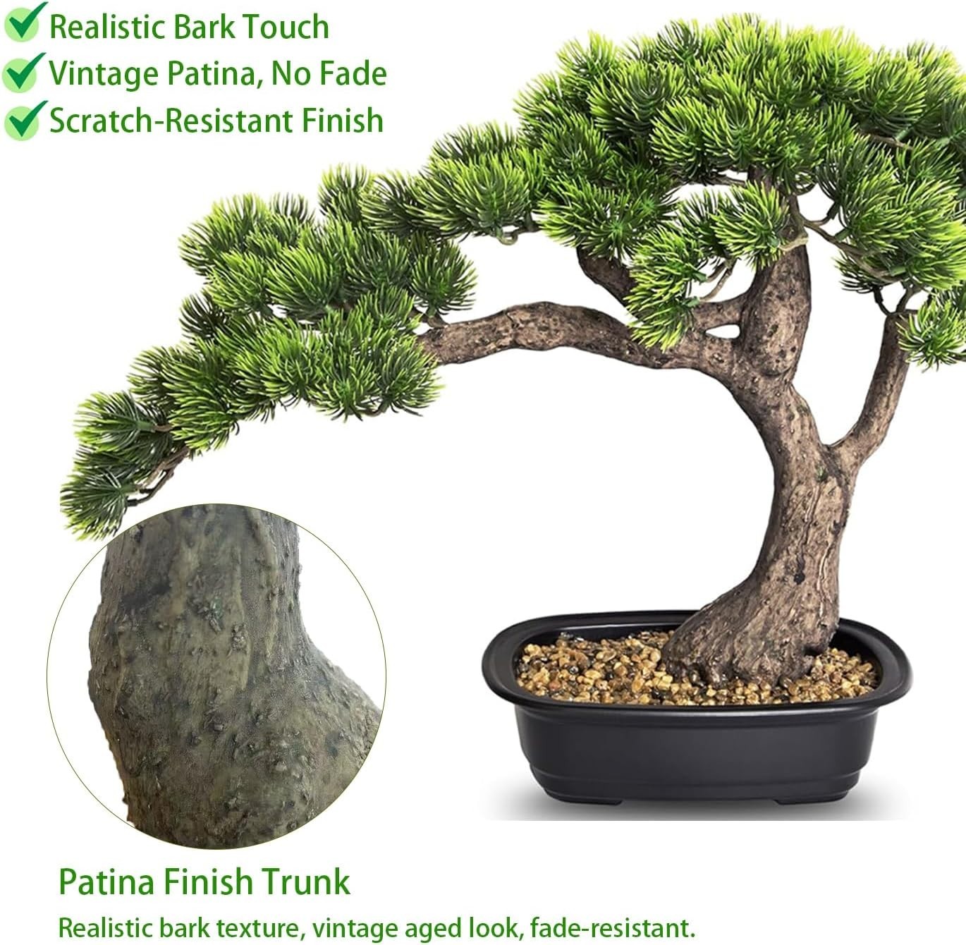 15 inch Artificial Bonsai Tree, Large Faux Juniper Pine Plant Desk Decoration