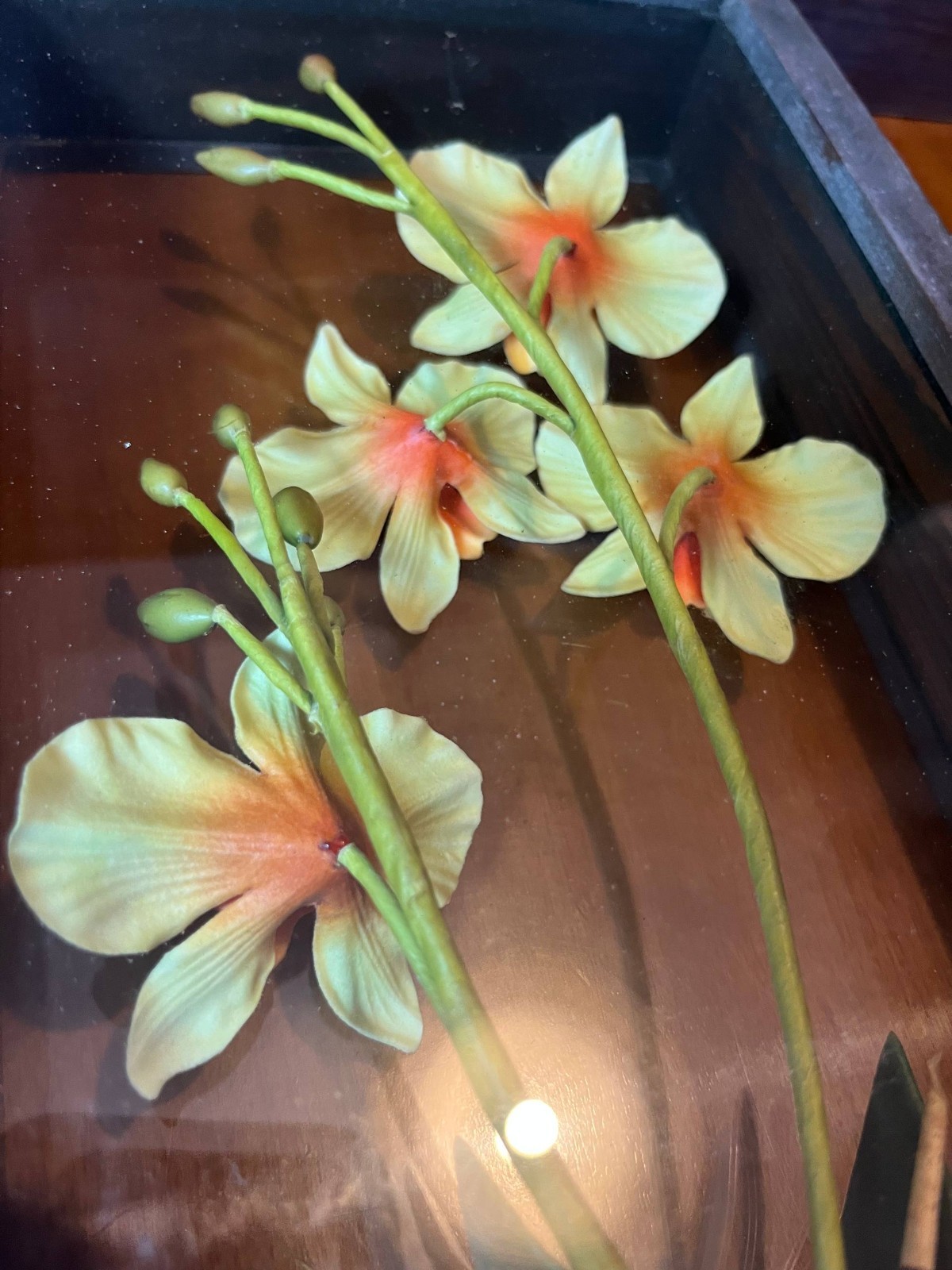 Vintage 3D Orchid Shadow Box Floral Wall/Table Decor 1980s Retro Frame