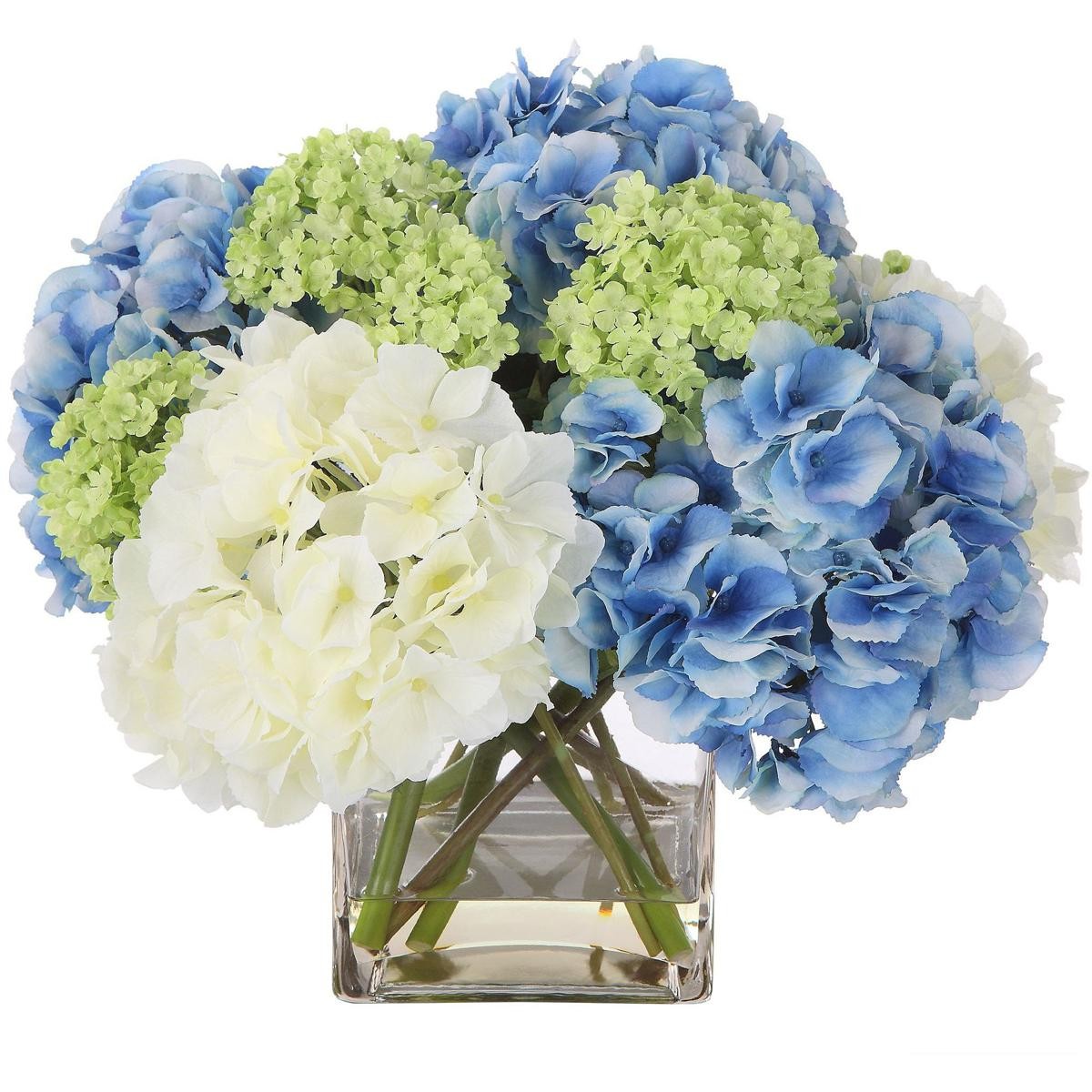 Uttermost 60200 Providence Hydrangea White and Blue with Clear Glass Bouquet