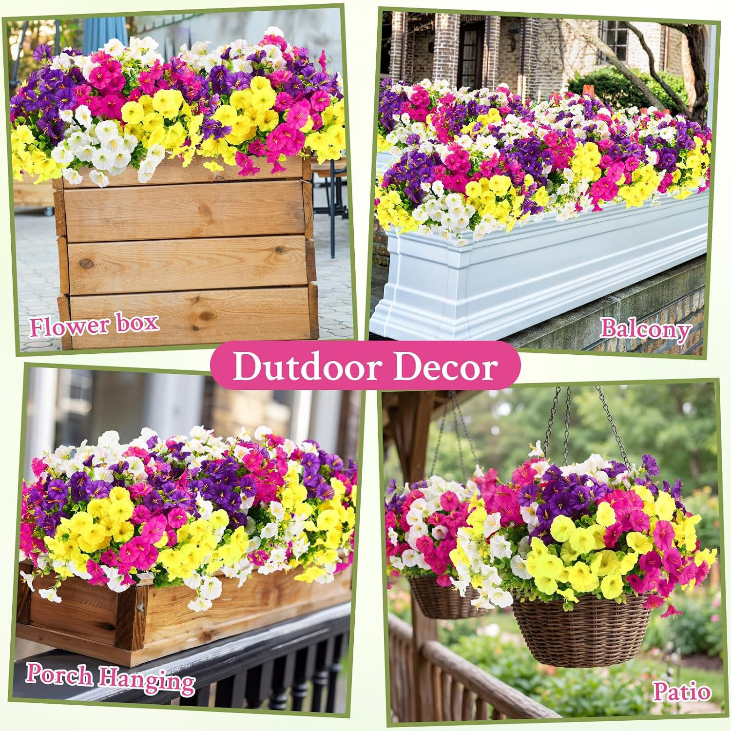 40 Bundles UV Resistant Artificial Morning Glory & Eucalyptus Flowers for Outdoo