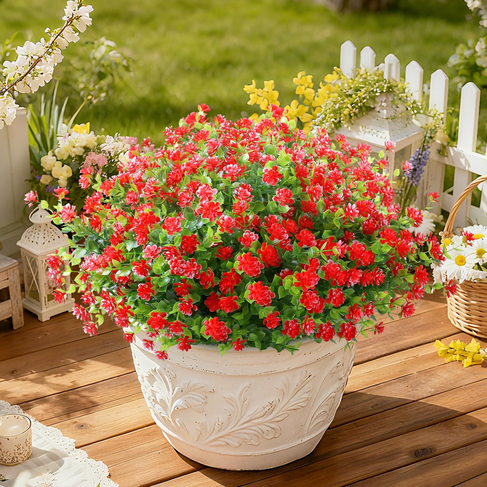 SITUMEIZI 8 Bundles Red Artificial Flowers 14.1 inches (36cm) per shrub,