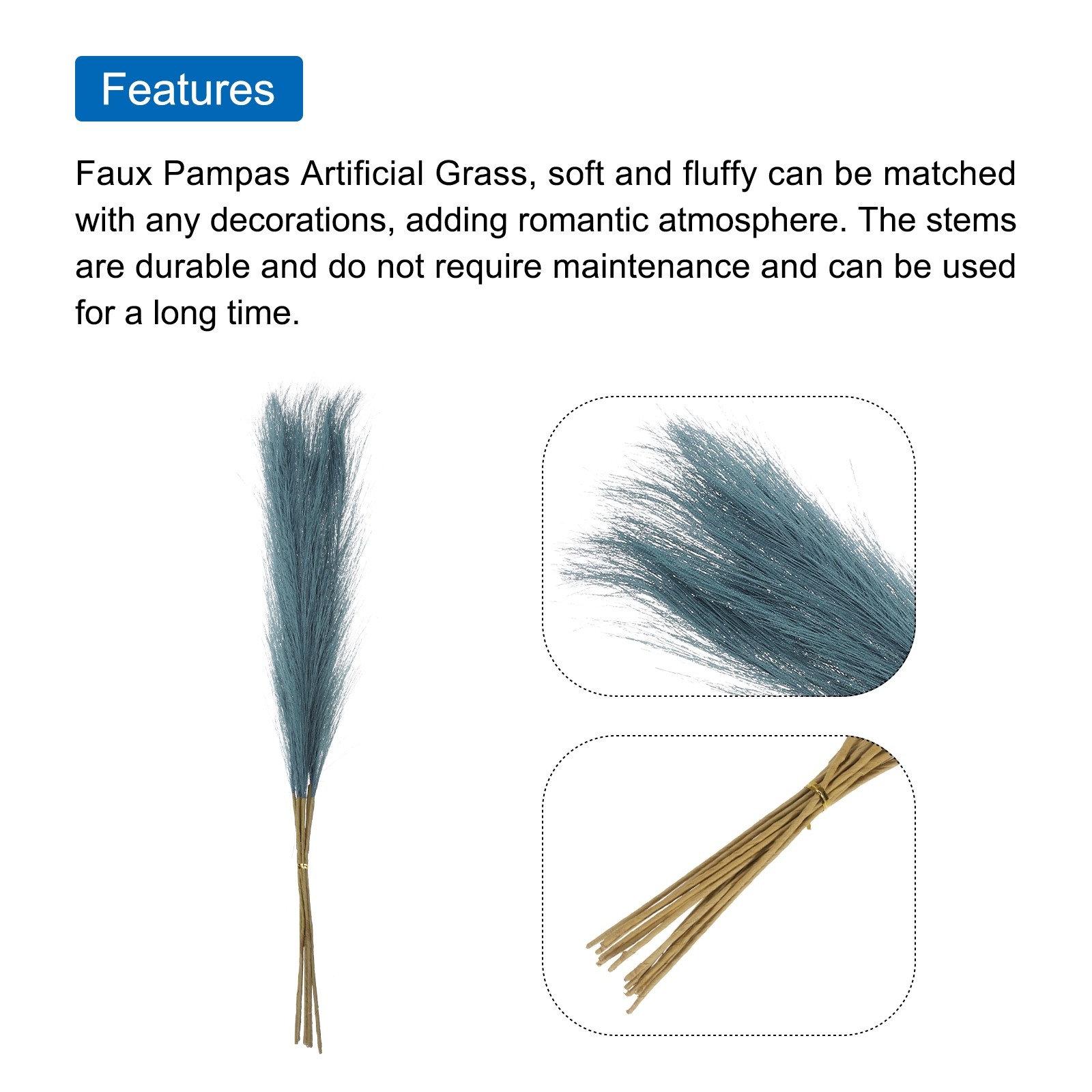 12Pcs Faux Pampas Grass,21″ Fake Pampas for Wedding Decoration,Dark Blue