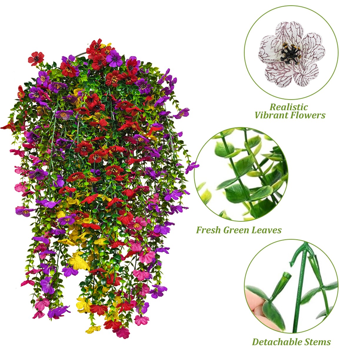 4Pcs Artificial Fake Hanging Basket Plants Silk Flowers Vine Home Outdoor Decor