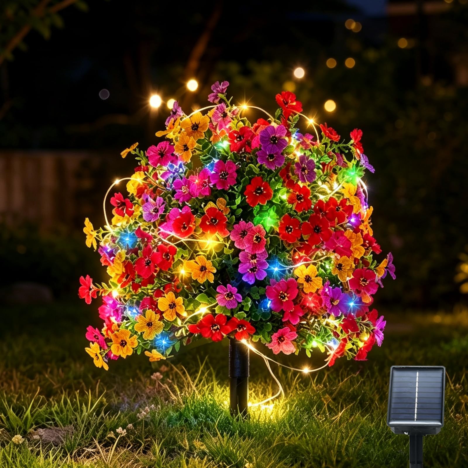 Artificial Flowers for Outdoors with Solar Lights, 22″ Fake Flowers for Garde…