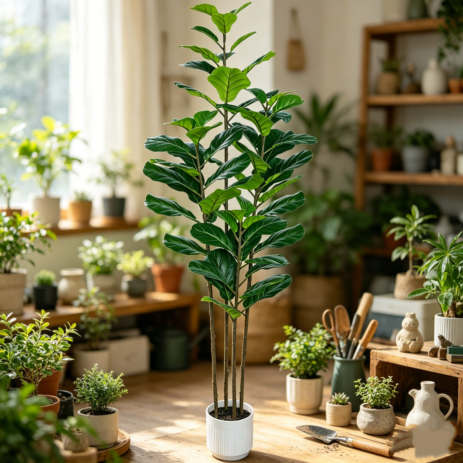 6Ft Fake Ficus Tree with White Pot Moss Lifelike Foliage For Indoor Outdoor NEW