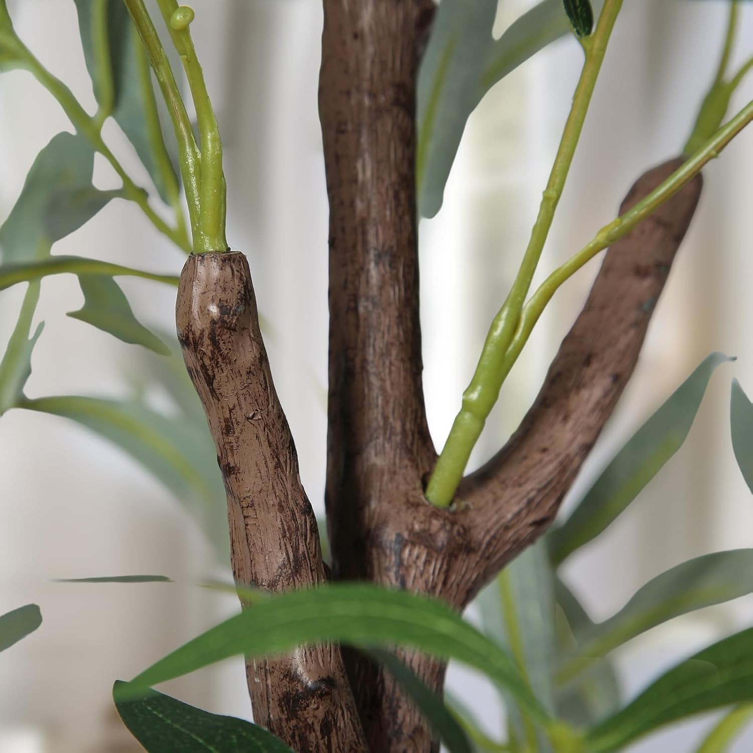 Planta artificial de seda en maceta con tronco, 436 hojas realistas y 16 frutos