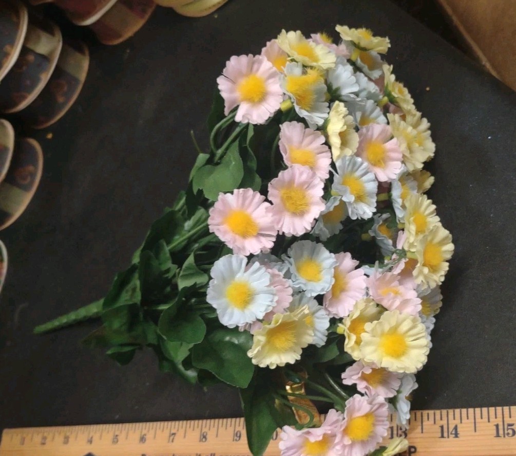 14″ Silk Daisy Bush, 14 Stems, 70 Mini Flowers Pink Yellow Blue, Baby Shower