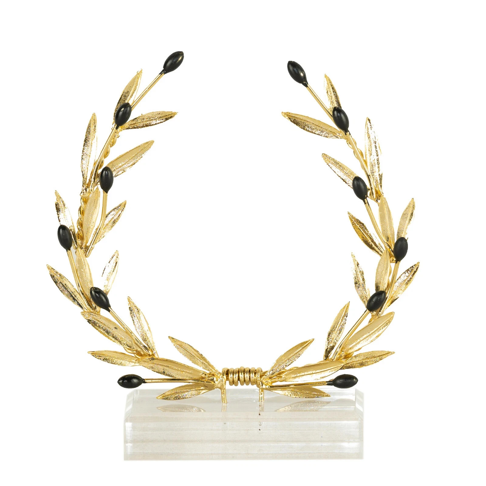 Olive Wreath, Handmade Brass & Golden Patina, Black Olives – Height 17cm (6.7”)