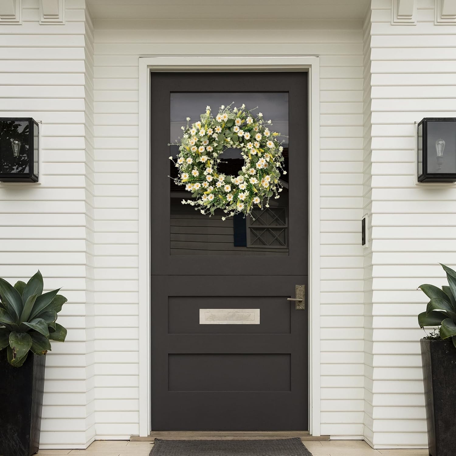 24 Inch White Daisy Wreath Silk Floral Eucalyptus Lavender Spring Decor