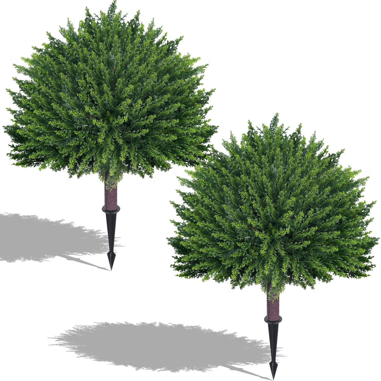 2 Pack 18in Artificial Cedar Topiary Trees UV Resistant Indoor Outdoor Decor