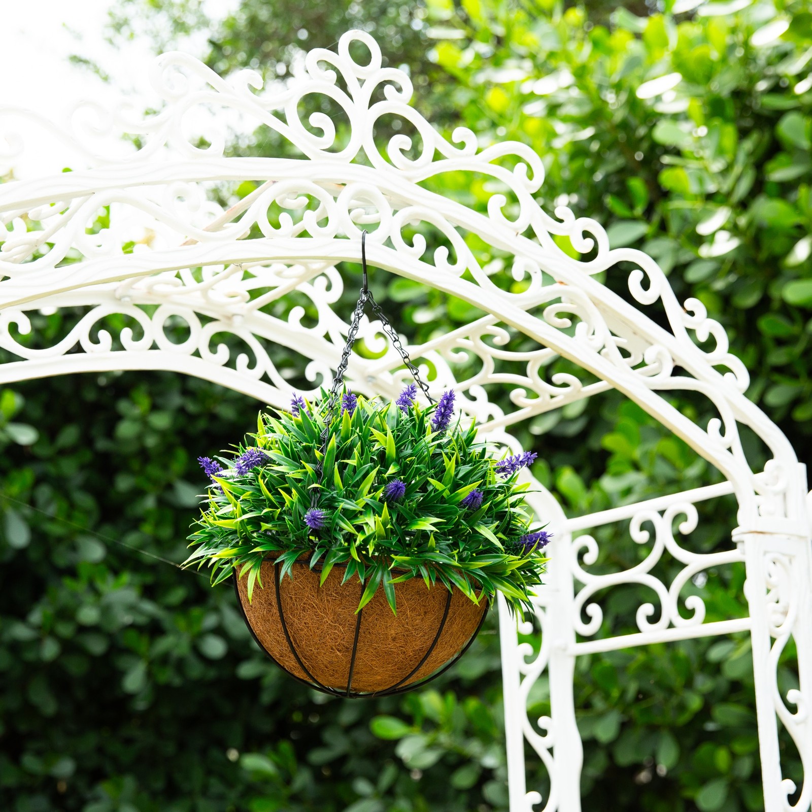 18-In UV Resistant Artificial Lavender Hanging Basket Indoor Outdoor Decor