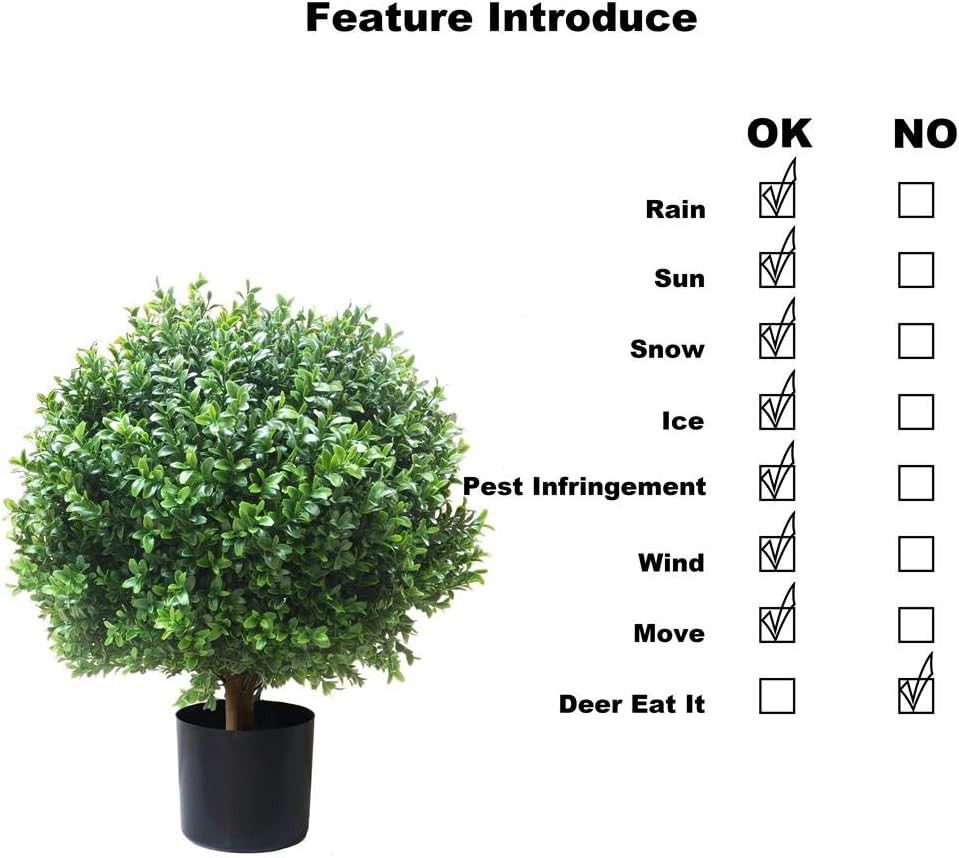 Set of 2 Potted 24” Artificial Topiary Trees for Outdoor Home Decor