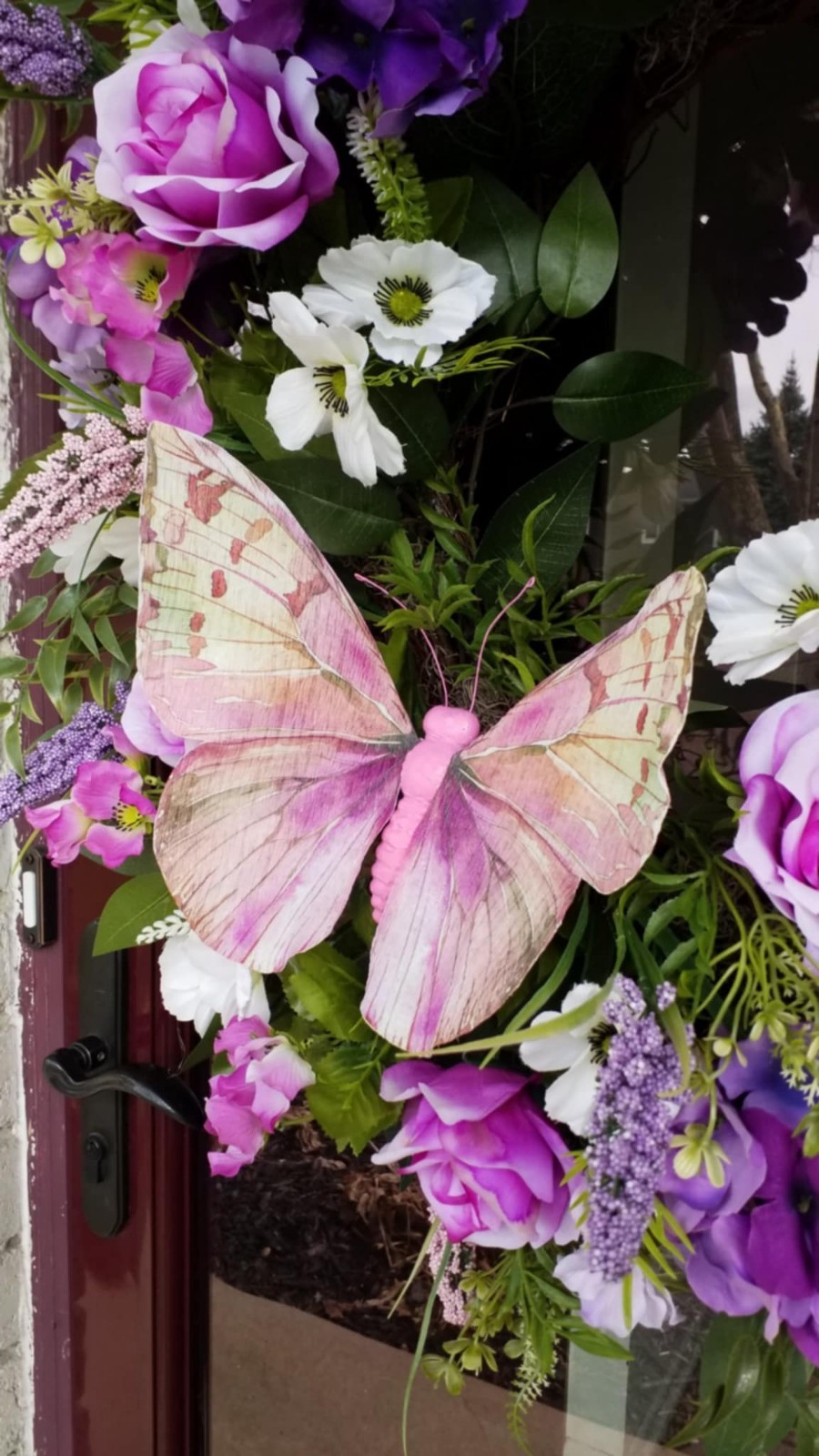 Door Wreath Spring Summer Floral Arrangement Butterfly Garden Decor
