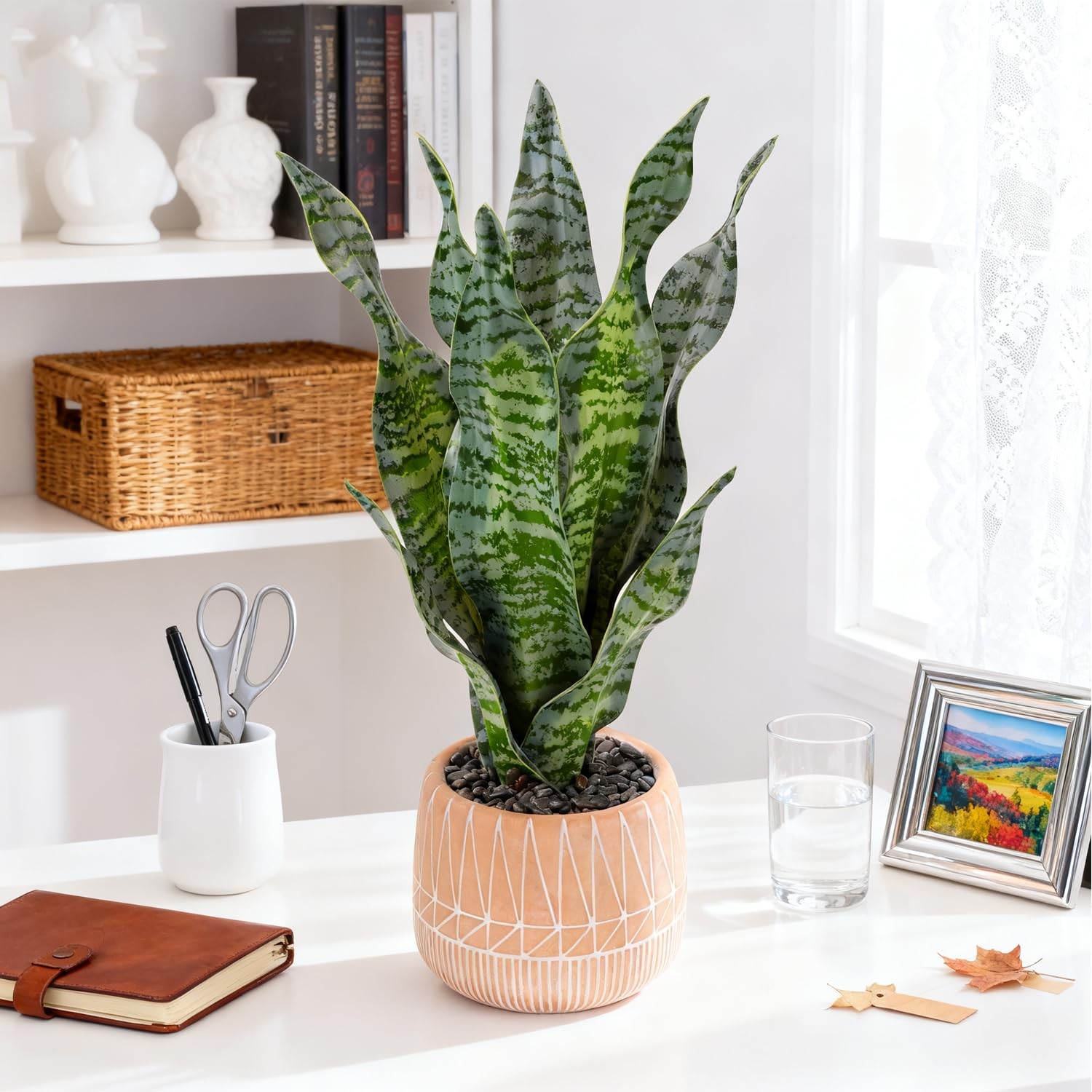 17 Inch Artificial Realistic Sansevieria Fake Snake Plant In Concrete Pot